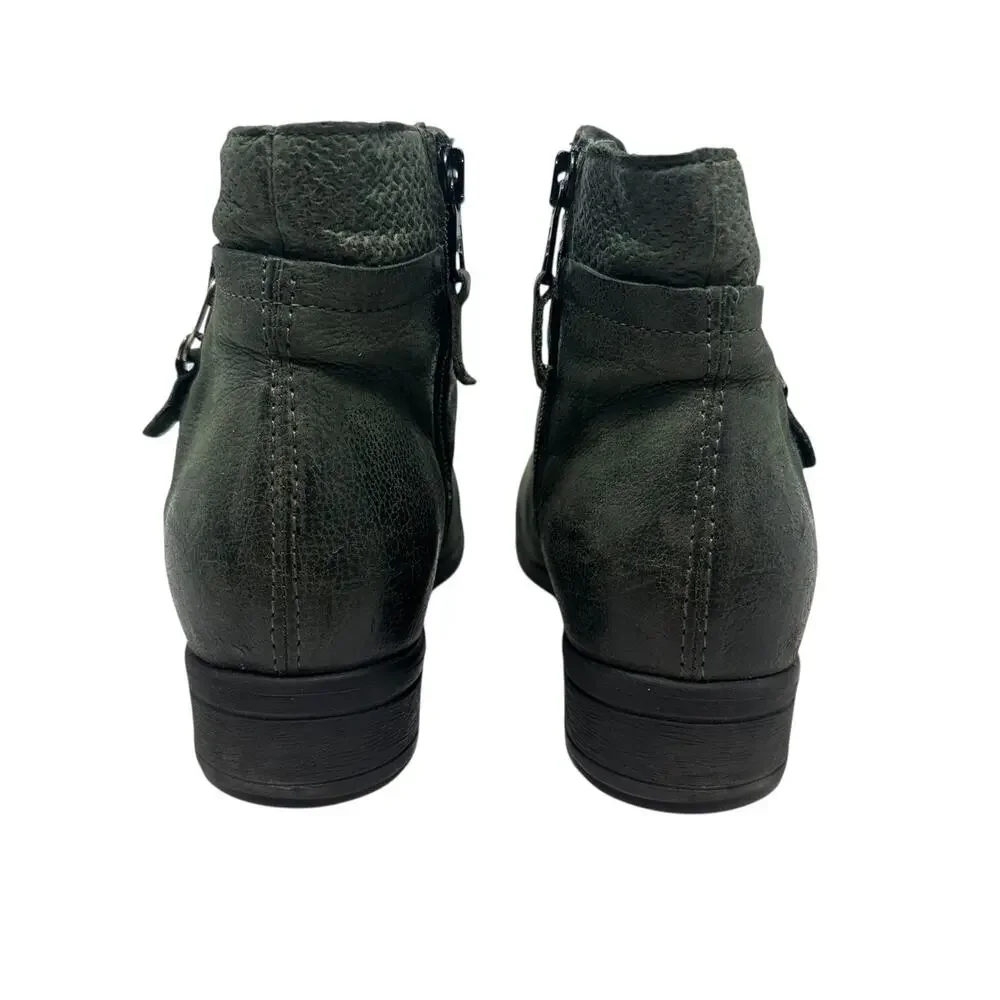 Miz Mooz Sunny Green Leather‎ Ankle Booties Boots Ruched Zip EU 36 US 6 Womens